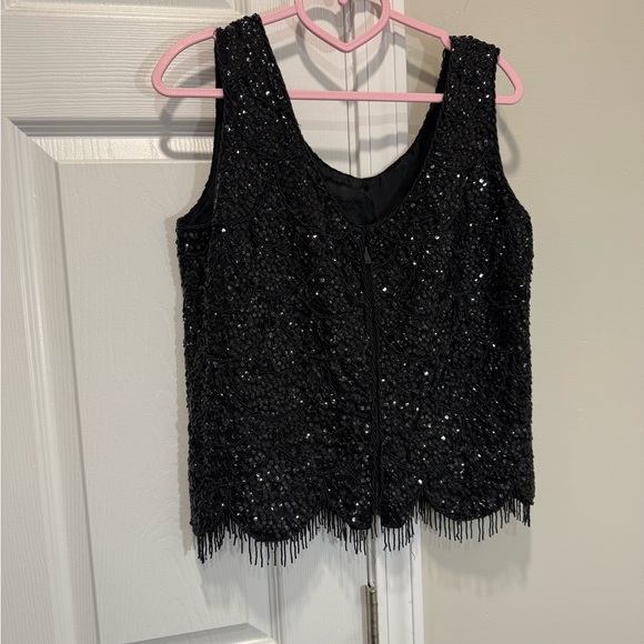 made in Hong Kong Tops - Vintage HONG KONG BLACK SPARKLY BEADED SEQUINS EVENING 100% WOOL
 TOP SZE M